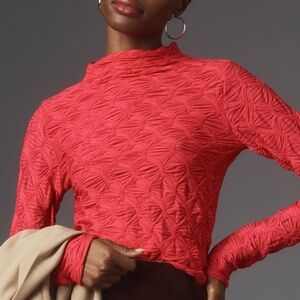 NWT Anthropologie Long-Sleeve Mock-Neck Textured Top